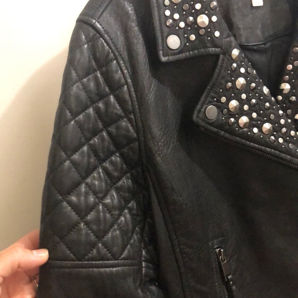 AG Larissa Moto leather jacket, studded true black - Picture 5 of 13